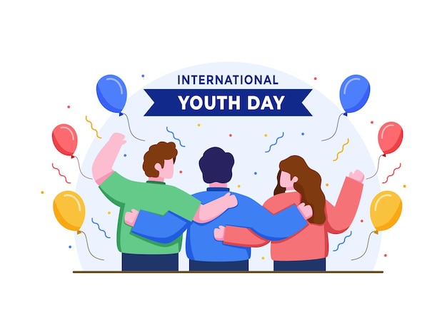 Journée Internationale De La Jeunesse Avec Un Groupe De Jeunes Embrassez-vous.