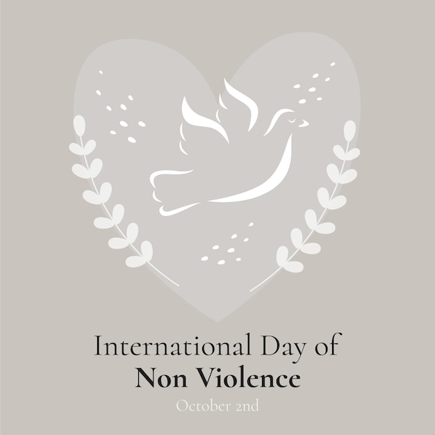 Journée Internationale De La Non-violence Dessinée à La Main Avec Colombe Et Coeur