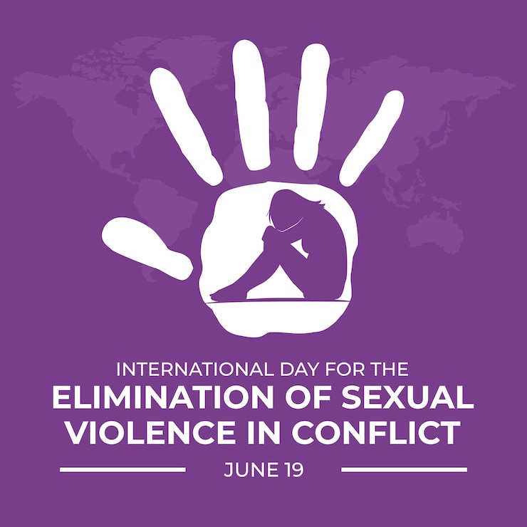 Vecteur journée internationale pour l'élimination de la violence sexuelle dans les conflits illustration vectorielle pour affiche