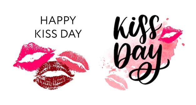 Journée Mondiale Des Baisers. L'inscription Est écrite à La Main Avec De L'encre. Kiss Day Lettrage.