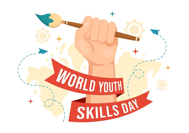 Journée mondiale des compétences des jeunes Illustration vectorielle de personnes qualifiées pour l'emploi et l'entrepreneuriat