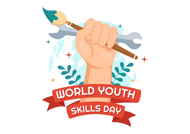 Journée mondiale des compétences des jeunes Illustration vectorielle de personnes qualifiées pour l'emploi et l'entrepreneuriat