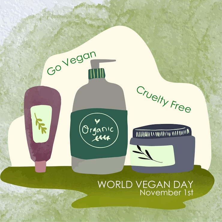 Vecteur journée mondiale des cosmétiques de soins de la peau sans cruauté envers les végétaliens