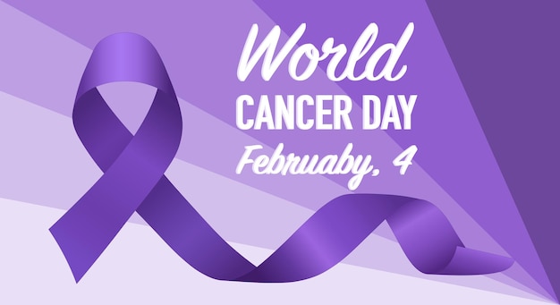 Journée Mondiale Du Cancer, 4 Février, Texte Avec Symbole De Ruban Violet. Illustration Vectorielle Du Concept De La Journée Mondiale Du Cancer. Illustration Vectorielle