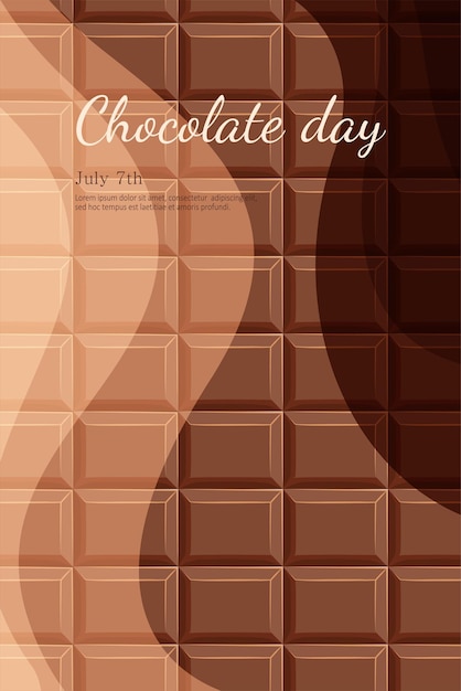 Journée Mondiale Du Chocolat 7 Juillet Texte Avec Fond De Barre De Chocolat Carte De Voeux Concept Conception Typographique Bannière Vectorielle Verticale Pour Invitation à La Newsletter Par E-mail