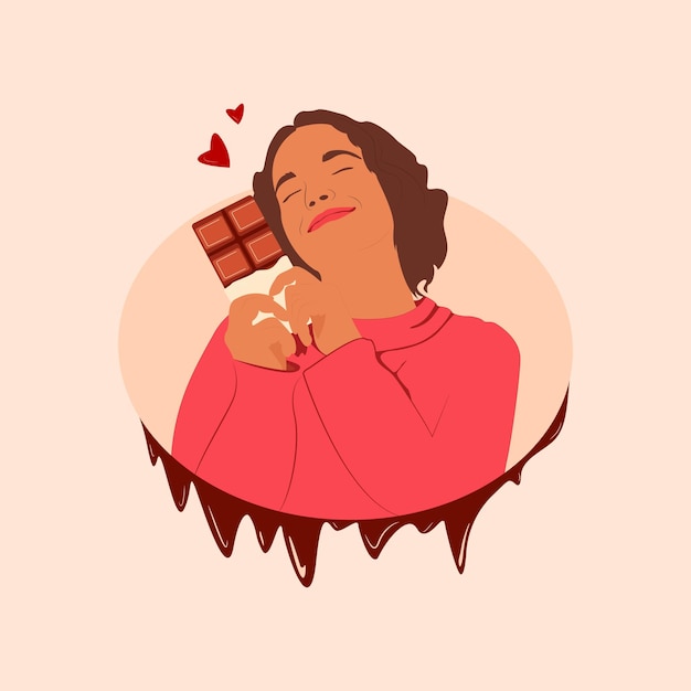 Journée Mondiale Du Chocolat De Vecteur Une Femme Est Amateur De Chocolat