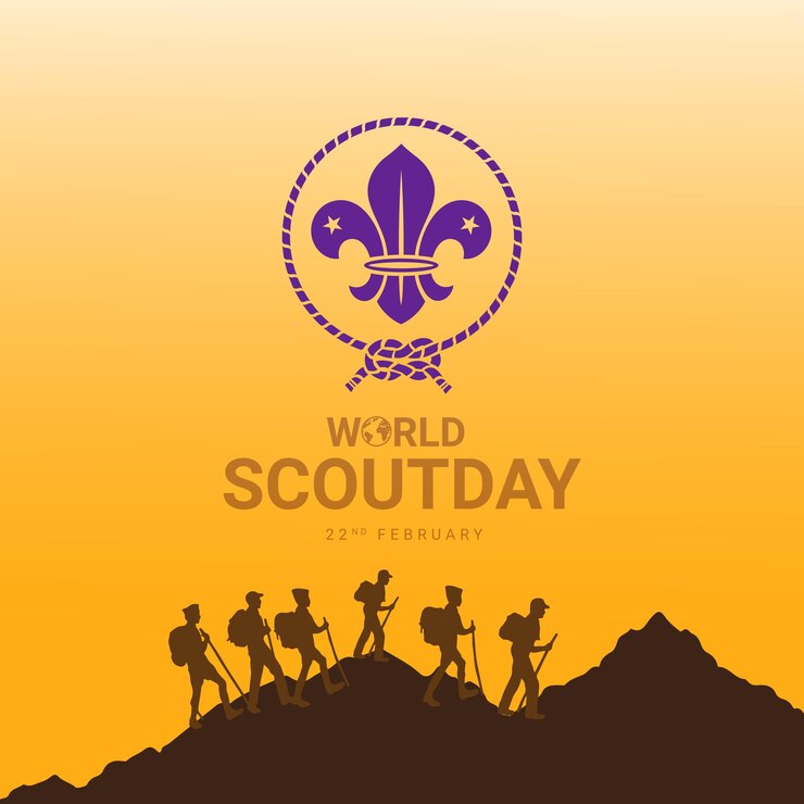 Vecteur journée mondiale du foulard scout arrière-plan web bannière carte affiche t-shirt avec inscription texte monde