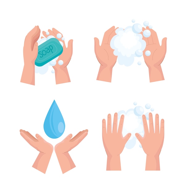 Journée mondiale du lavage des mains définie la conception d'icônes, hygiène, santé et nettoyage