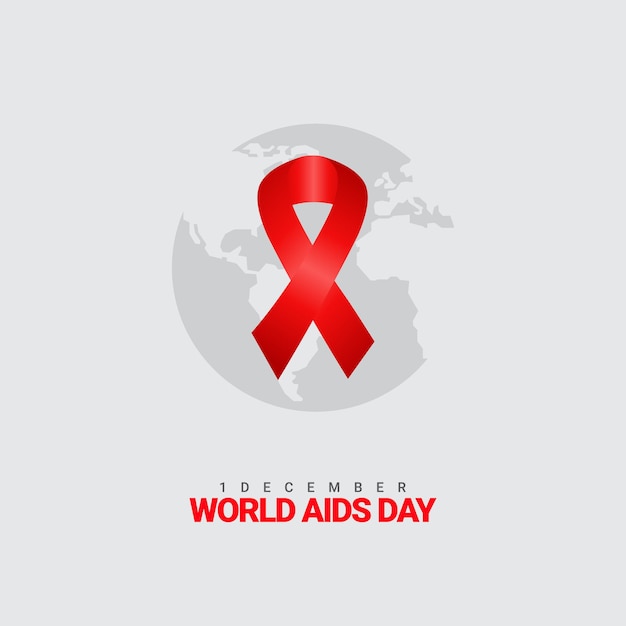 Journée mondiale du sida ruban rouge et vecteur gratuit monde fond blanc