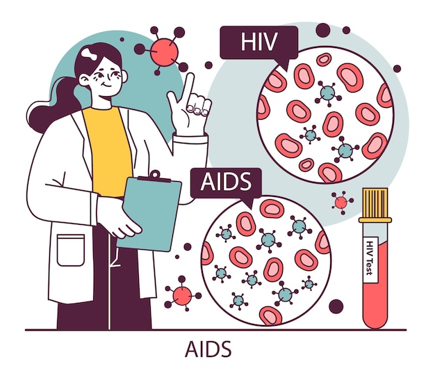 Vecteur journée mondiale du sida transmission du virus de l'immunodéficience du vih diagnostique de laboratoire et traitement thérapie