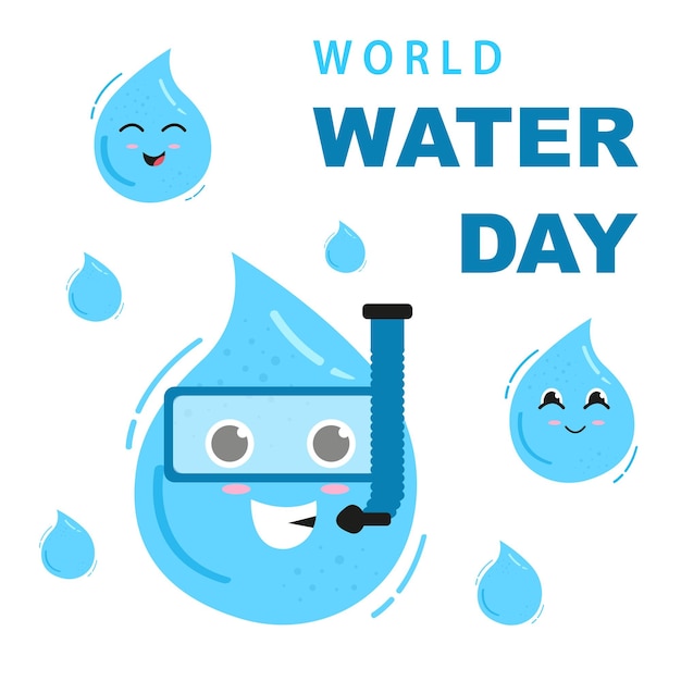 Journée Mondiale De L'eau Cartoon Gouttes D'eau Bleues Illustration Vectorielle Isolée Sur Fond Blanc