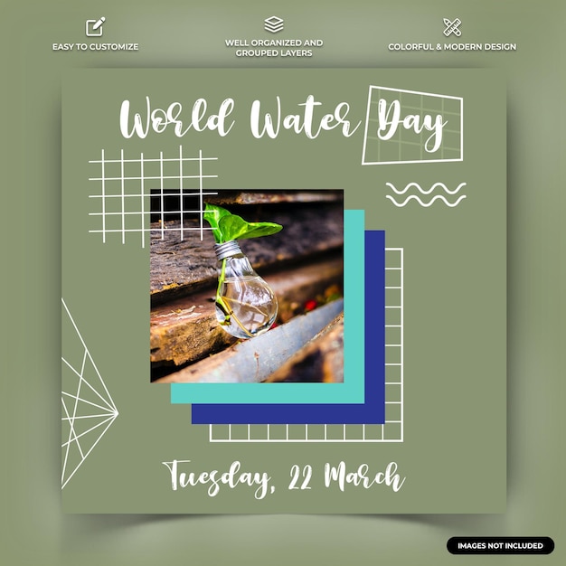 Journée Mondiale De L'eau Instagram Médias Sociaux Post Modèle De Bannière Web Vecteur Premium