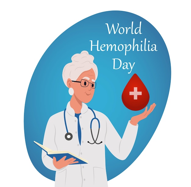 Journée Mondiale De L'hémophilie Une Femme Médecin âgée Tient Une Goutte De Sang
