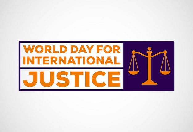 Vecteur journée mondiale de la justice internationale marteau et échelles de justice 3d