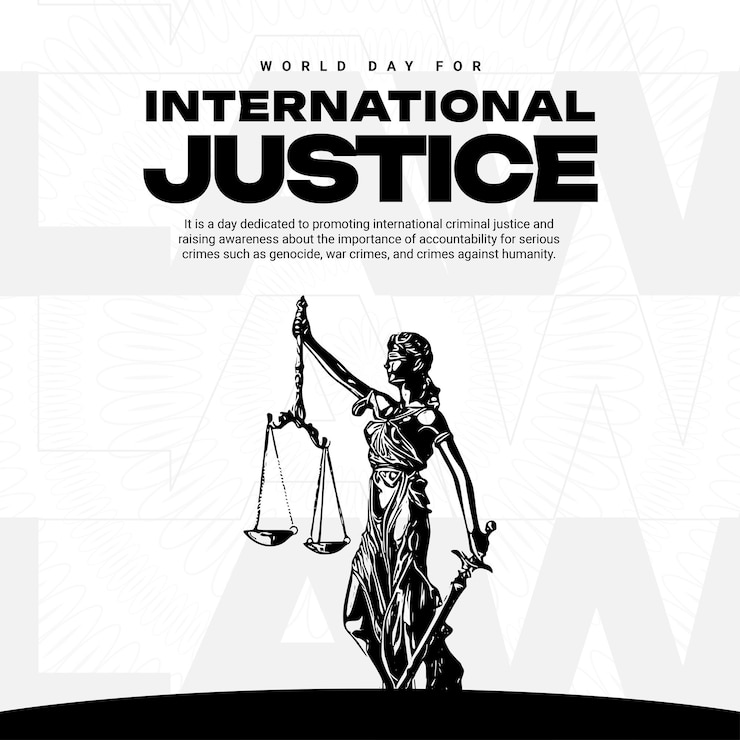 Vecteur journée mondiale de la justice journée internationale de la justice instagram modèle de message sur les médias sociaux