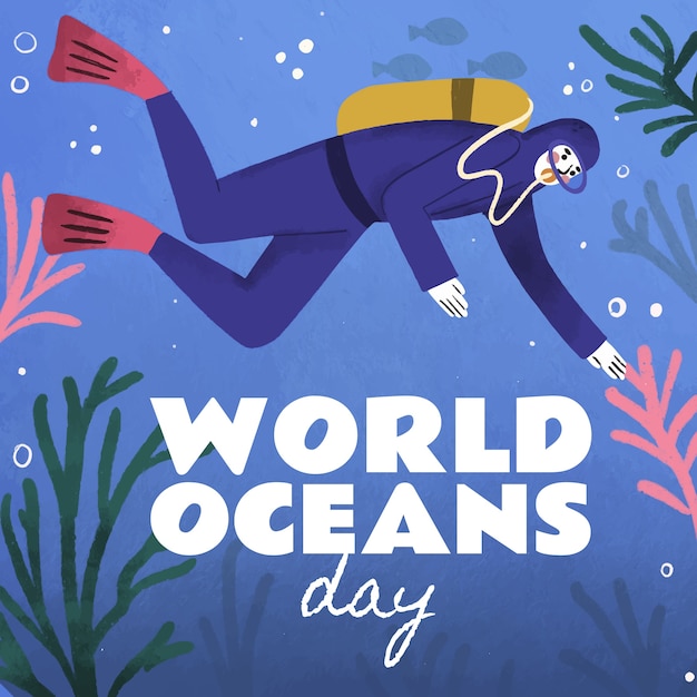 Vecteur journée mondiale des océans illustration dessinée à la main