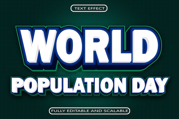 Journée mondiale de la population Effet de texte modifiable Style moderne en relief à 3 dimensions