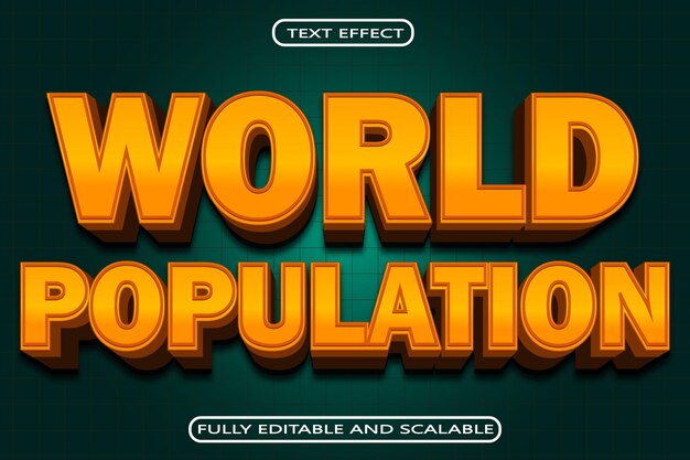 Journée mondiale de la population Effet de texte modifiable Style moderne en relief à 3 dimensions