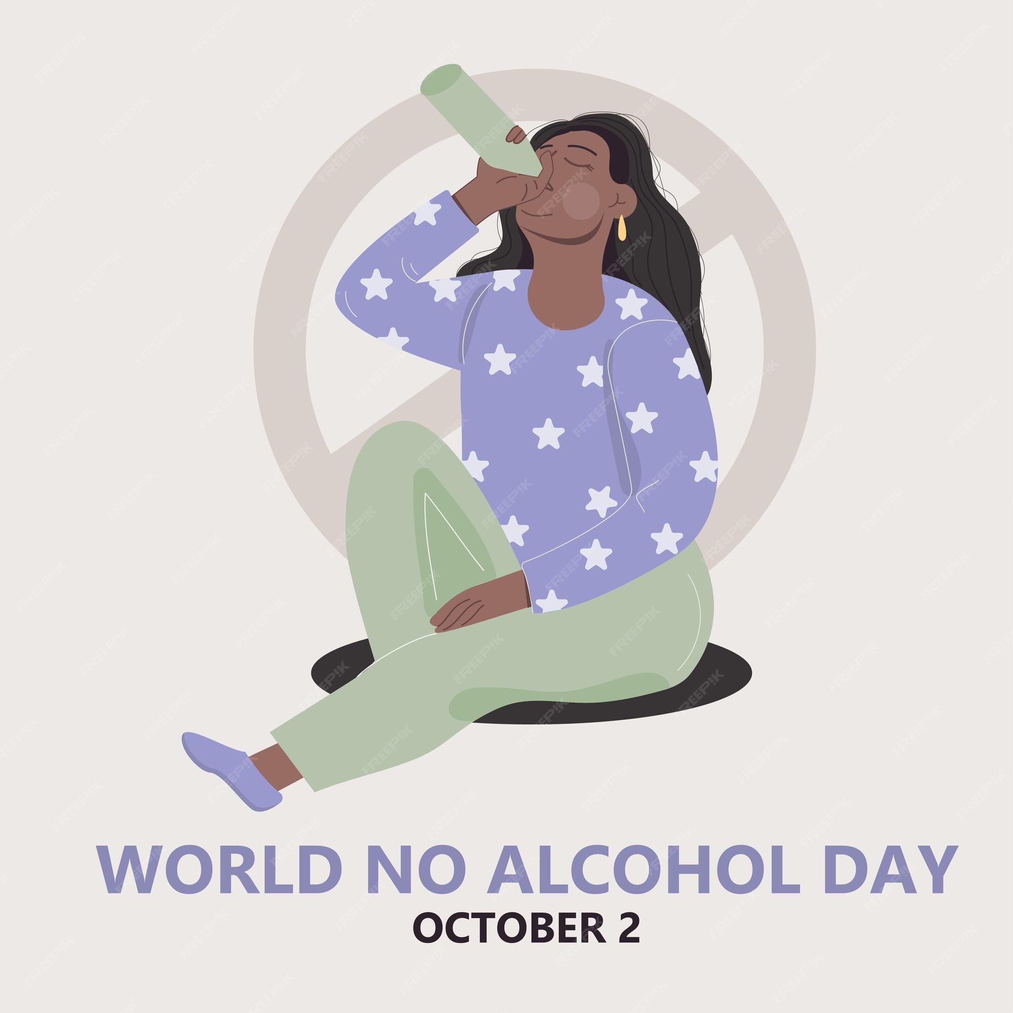 Journée Mondiale Sans Alcool : Une Femme Afro-américaine Boit De L'alcool  Vecteur Premium