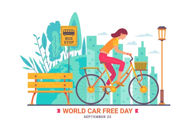 Journée Mondiale Sans Voiture Avec Femme à Vélo