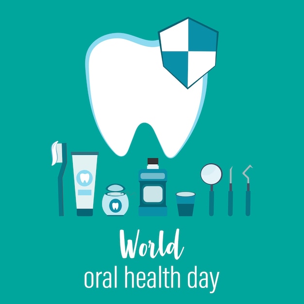 Vecteur journée mondiale de la santé bucco-dentaire dent et accessoires pour soins dentaires santé bucco-dentaire