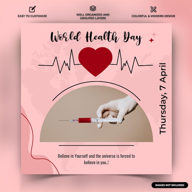 Journée Mondiale De La Santé Instagram Médias Sociaux Post Modèle De Bannière Web Vecteur Prime