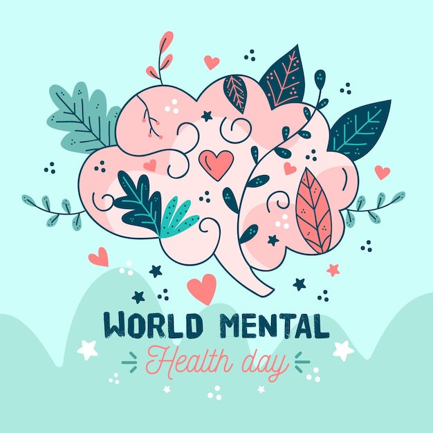 Journée Mondiale De La Santé Mentale Dessinée à La Main Avec Le Cerveau