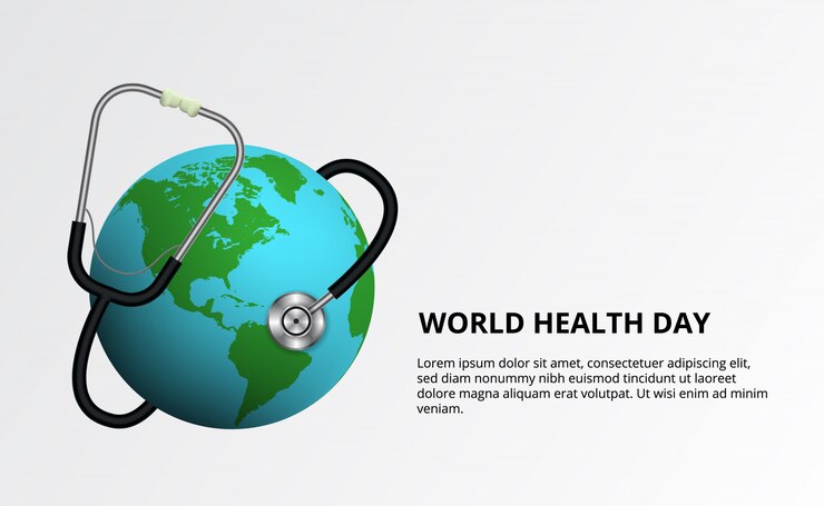 Journée mondiale de la santé. Le stéthoscope a enveloppé l'illustration du globe.