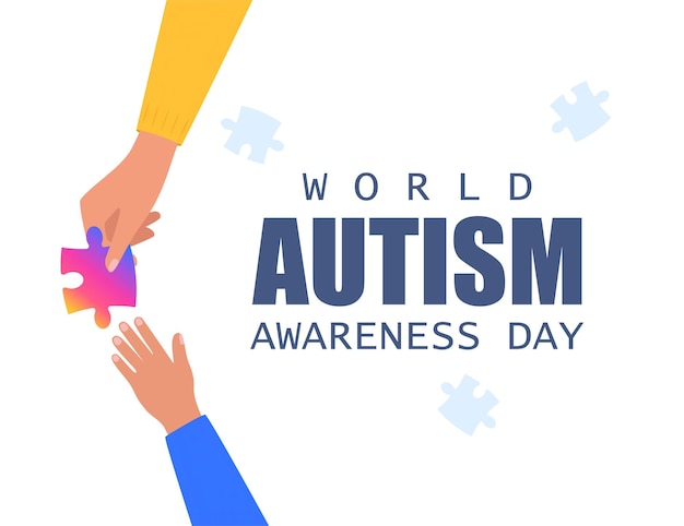 Journée mondiale de sensibilisation à l'autisme Main d'adulte tenant une pièce de puzzle colorée