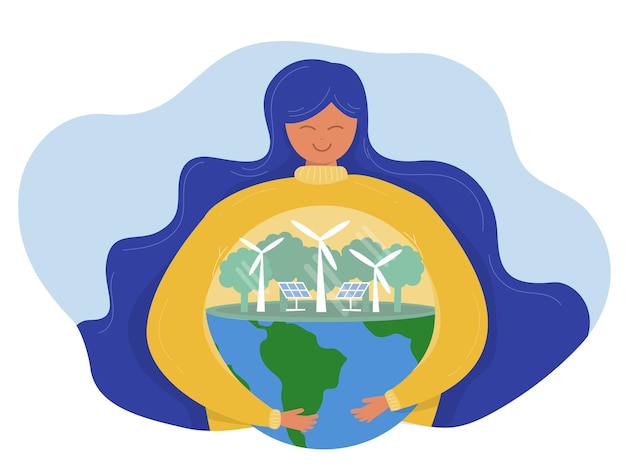 Journée mondiale de la Terre éco-énergie verte Jeune femme embrassant la planète Terre avec la Journée mondiale de la Terre