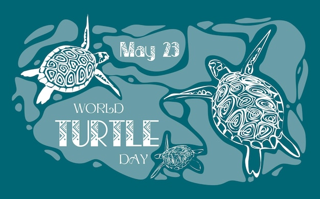 Vecteur journée mondiale de la tortue le 23 mai illustration vectorielle silhouette de tortue pour affiche bannière carte postale de médias sociaux