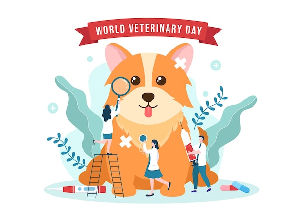 Journée Mondiale Des Vétérinaires Le 29 Avril Illustration Avec Un Médecin Et Des Chiens Ou Des Chats Animaux Mignons Dessinés à La Main