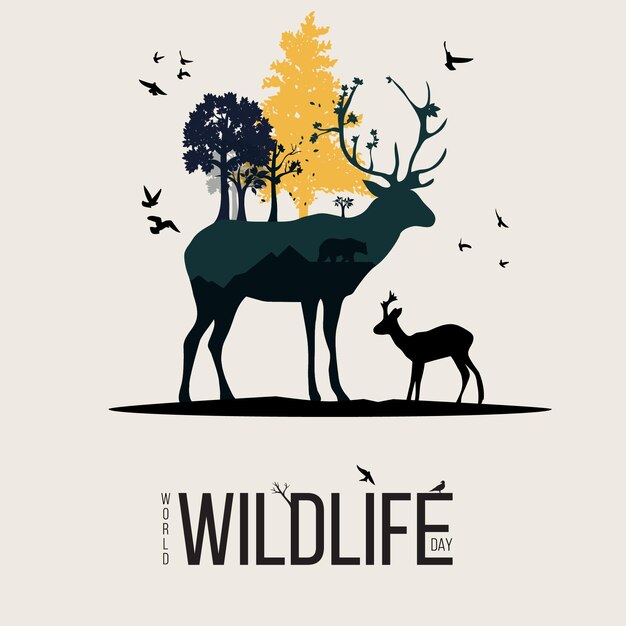 Vecteur journée mondiale de la vie sauvage avec une conception d'affiche d'illustration créative