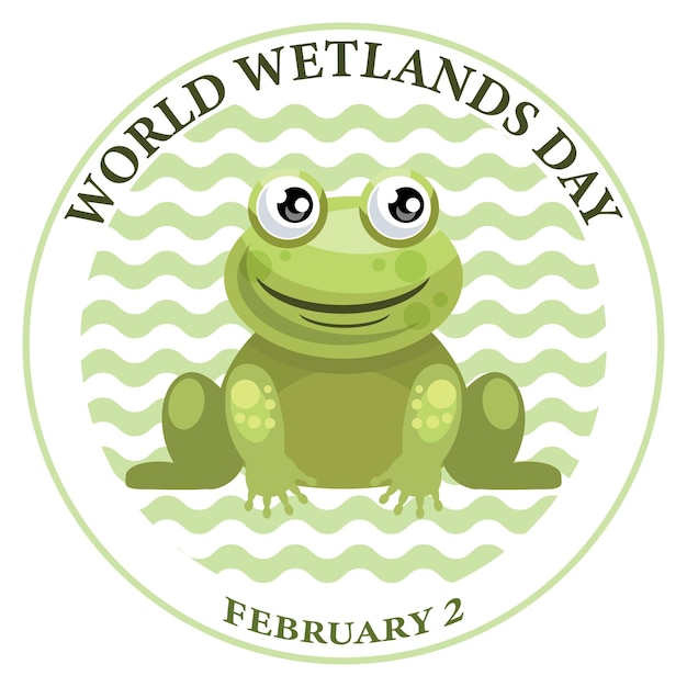 Vecteur journée mondiale des zones humides, drôle de grenouille dans le marais. 2 février. bannière de félicitations, carte postale, affiche