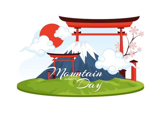 Vecteur journée de la montagne au japon illustration vectorielle le 11 août avec le mont fuji et sakura flower background