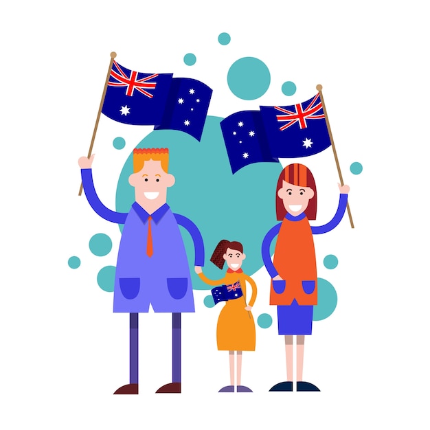 Vecteur journée nationale de l'australie drapeau famille enfants vector illustration