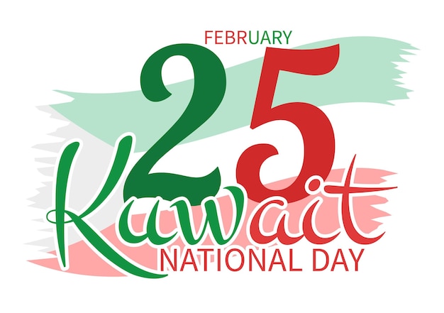 Vecteur journée nationale du koweït le 25 février avec drapeau ondulant et célébration de l'indépendance en illustration
