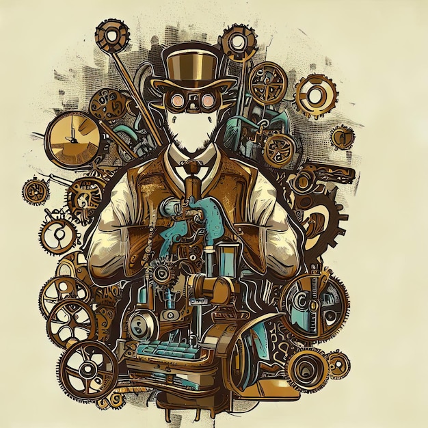 Vecteur journey of the gears un t-shirt voyage dans le monde des créations steampunk