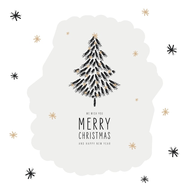 Joyeuse carte de vœux de Noël et joyeuse année nouvelle lettres arbre fond blanc