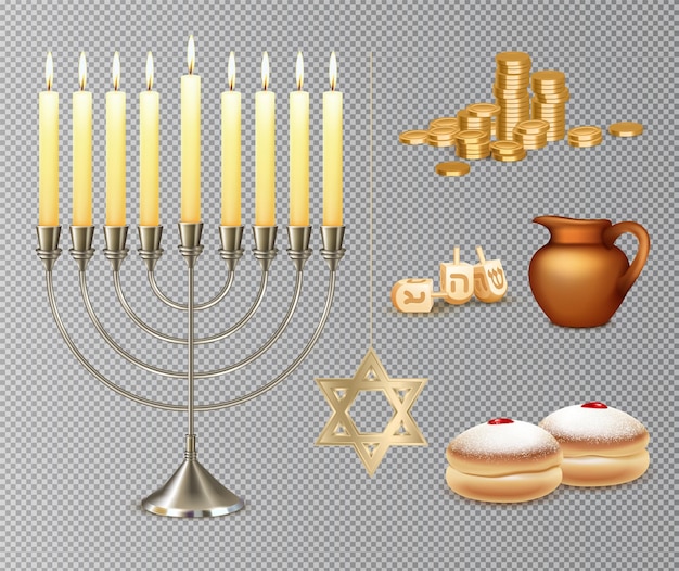 Vecteur joyeuse célébration du festival juif de hanukkah sertie de lumières de candélabre menora six symboles d'étoile david pointus illustration vectorielle