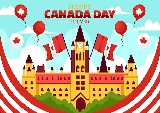 Joyeuse célébration de la fête du Canada le 1er juillet avec l'érable et le ruban en fête nationale