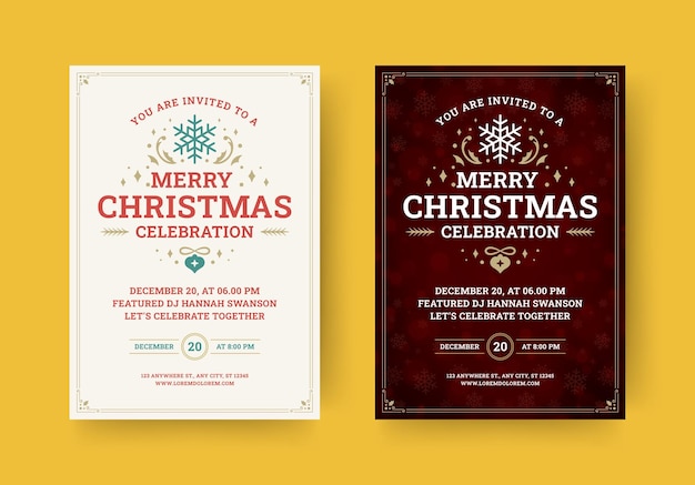 Joyeuse célébration de Noël fête de fête rétro promo flyer modèle de conception de jeu vecteur plat