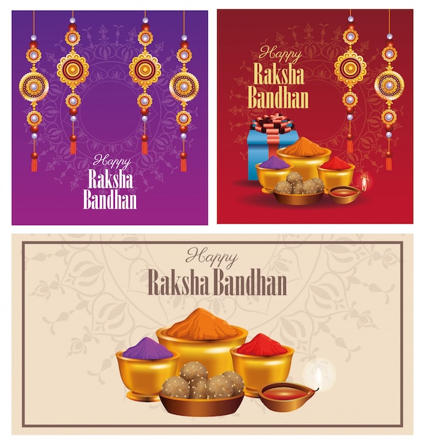 Vecteur joyeuse célébration de raksha bandhan avec des icônes traditionnelles