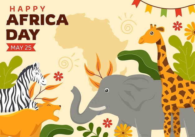 Joyeuse fête de l'Afrique le 25 mai Illustration avec culture Personnages tribaux africains en dessin animé dessinés à la main