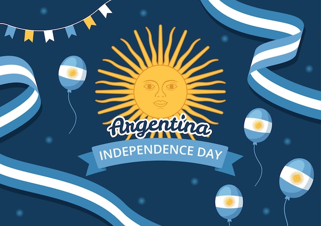 Joyeuse Fête De L'indépendance De L'argentine Le 9 Juillet Illustration Vectorielle Avec Drapeau Ondulant Dans Les Modèles