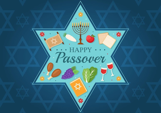 Joyeuse Pâque Illustration avec Matzah et Pessah Fête Juive en Dessin Animé Modèle Dessiné à la Main