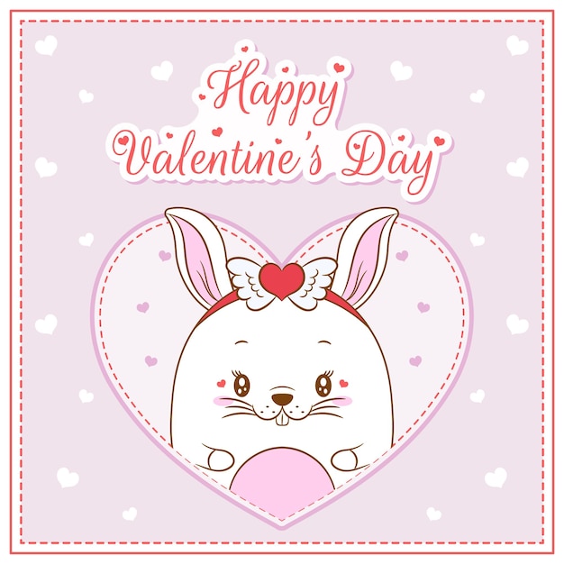 Joyeuse Saint Valentin Jolie Fille De Lapin Dessin Carte Postale Grand Coeur