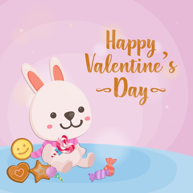 Joyeuse Saint-Valentin, lapin mignon sur fond rose. Carte de voeux pour la Saint Valentin