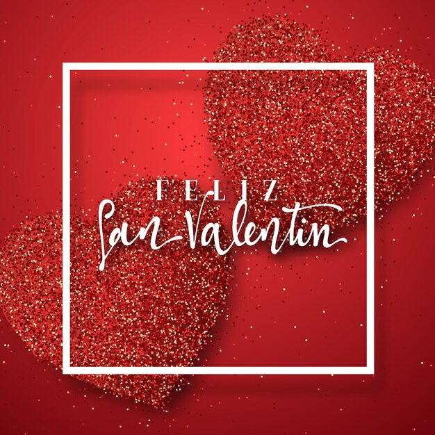 Joyeuse Saint Valentin. Lettrage Inscription Espagnole à La Main. Carte De Voeux Sur Fond De Coeur Rouge Vif. Décoration Pour La Conception De Brochures, Affiches, Web. Amour De Célébration Mondiale