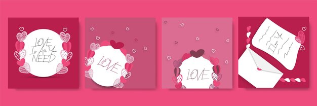 Joyeuses Cartes De Vœux De La Saint-valentin. Modèles D'art Carré Abstrait à La Mode. Convient Pour Les Publications Sur Les Réseaux Sociaux, Les Applications Mobiles, La Conception De Bannières Et Les Publicités Web/internet.